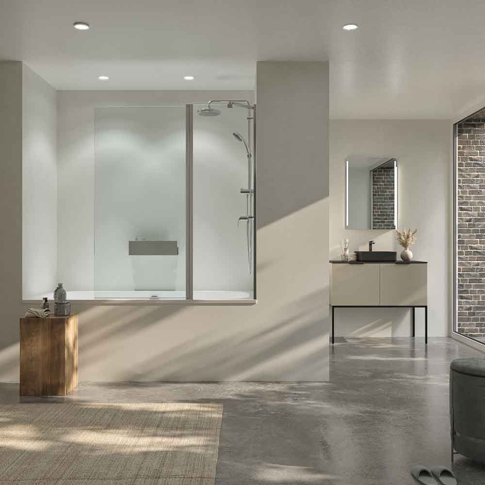 Mampara de bañera OPEN 1 fijo - 1 hoja abatible 125 cm CROMO BRILLO - Imagen 2