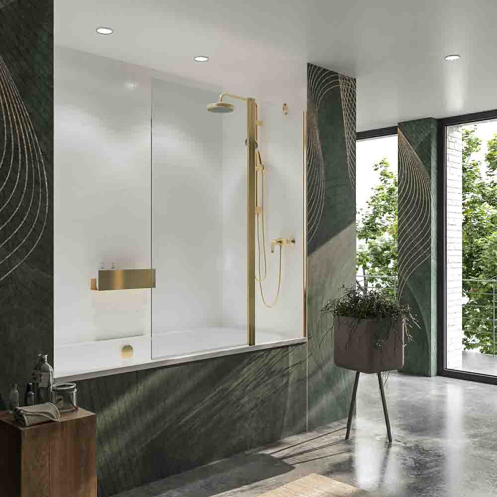 Mampara de bañera OPEN 1 fijo - 1 hoja abatible 125 cm ORO BRILLO