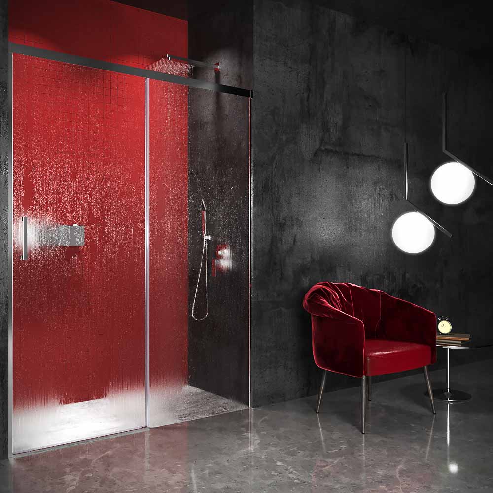 Mampara de ducha frontal BASIC 1 fijo -1 puerta corredera. Sin perfil inferior. Con tratamiento anti-cal . Acabado CROMO BRILLO - Imagen 2