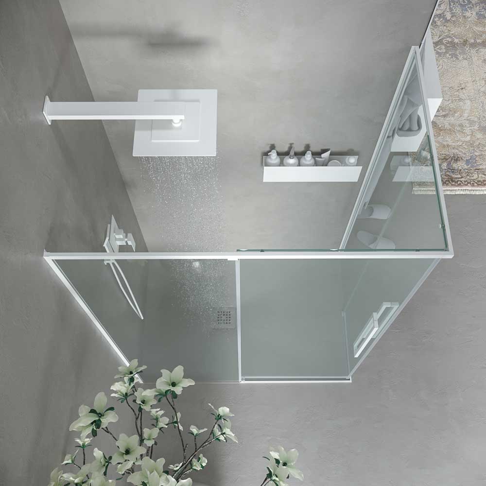 Mampara de ducha PETRA rectangular 2 fijos - 2 puertas correderas vidrio 6 mm. ACERO INOXIDABLE acabado BLANCO MATE - Imagen 6