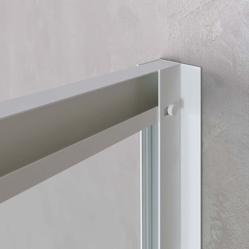 Mampara de ducha PETRA rectangular 2 fijos - 2 puertas correderas vidrio 6 mm. ACERO INOXIDABLE acabado BLANCO MATE - Imagen 3