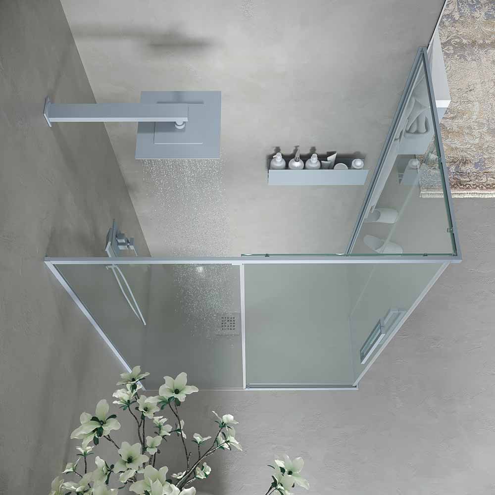 Mampara de ducha PETRA rectangular 2 fijos - 2 puertas correderas vidrio 6 mm. ACERO INOXIDABLE acabado GRIS CEMENTO - Imagen 7