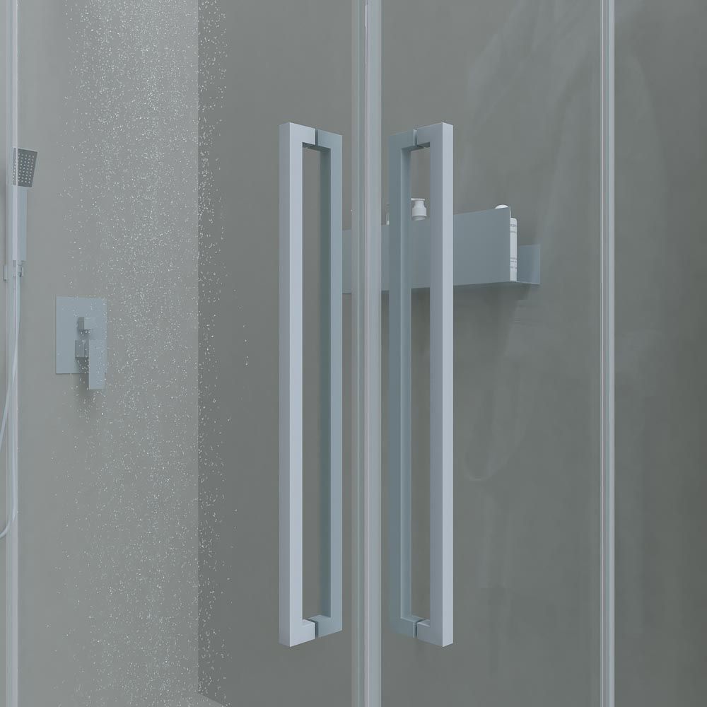 Mampara de ducha PETRA rectangular 2 fijos - 2 puertas correderas vidrio 6 mm. ACERO INOXIDABLE acabado GRIS CEMENTO - Imagen 2
