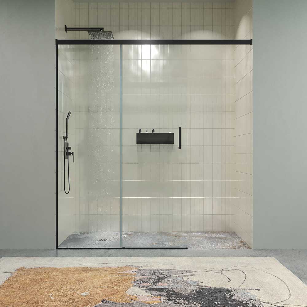 Mampara de ducha BASIC FREE 1 fijo - 1 puerta corredera sin cierre a pared Negro mate