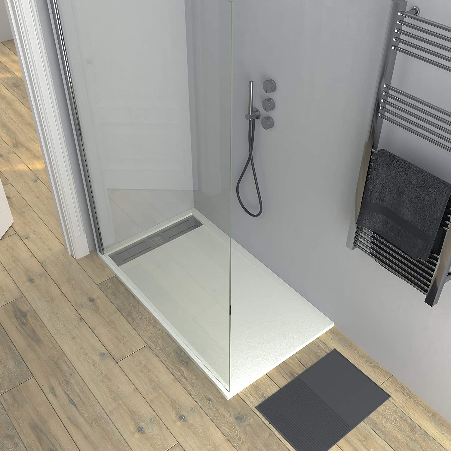 Fijo de ducha mampara ZEN perfil Cromo - Vidrio 8 MM con tratamiento anti-cal incluido- Brazo sujección acero inox. extensible - Imagen 2