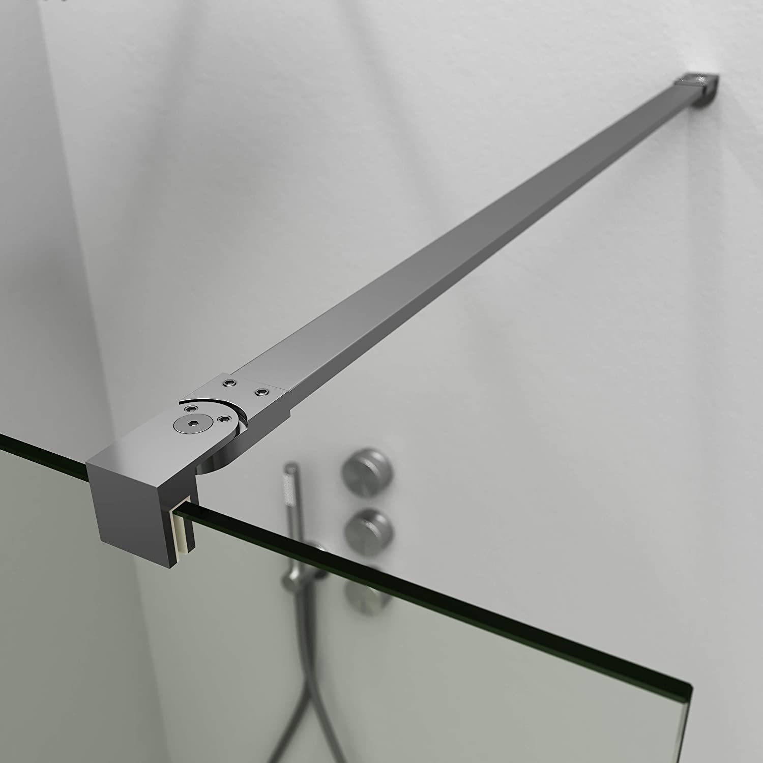 Fijo de ducha mampara ZEN perfil Cromo - Vidrio 8 MM con tratamiento anti-cal incluido- Brazo sujección acero inox. extensible - Imagen 3