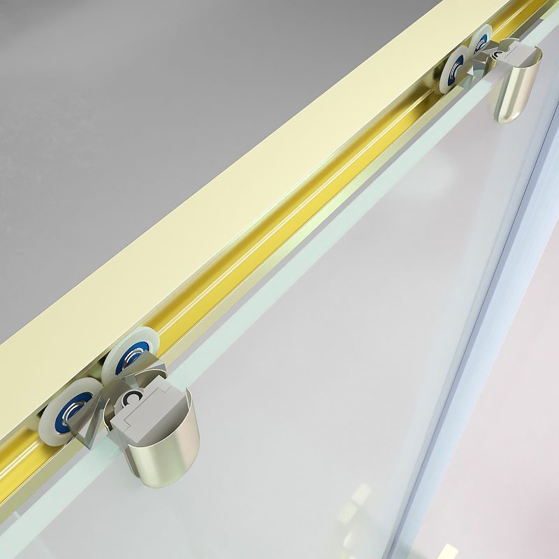 Mampara de ducha frontal FLARE 1 fijo -1 puerta corredera. Sin perfil inferior. Con tratamiento anti-cal . Acabado ORO MATE - Imagen 4