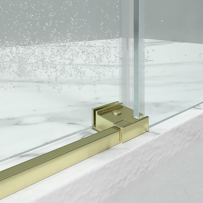 Mampara de ducha frontal FLARE 1 fijo -1 puerta corredera. Sin perfil inferior. Con tratamiento anti-cal . Acabado ORO MATE - Imagen 3