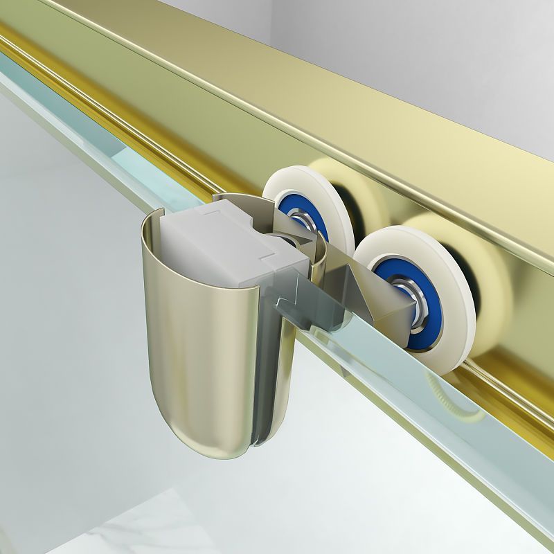 Mampara de ducha frontal FLARE 1 fijo -1 puerta corredera. Sin perfil inferior. Con tratamiento anti-cal . Acabado ORO MATE - Imagen 5