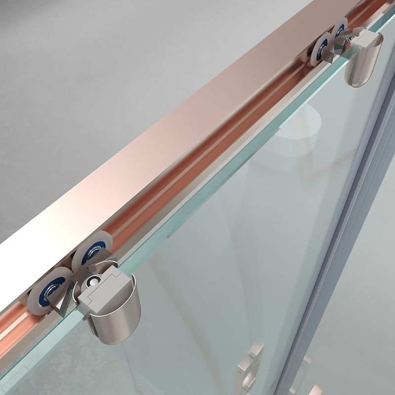 Mampara de ducha rectangular FLARE apertura angular 2 fijos-2 puertas correderas. Sin perfil inferior. Con tratamiento anti-cal. Acabado ORO ROSA - Imagen 5