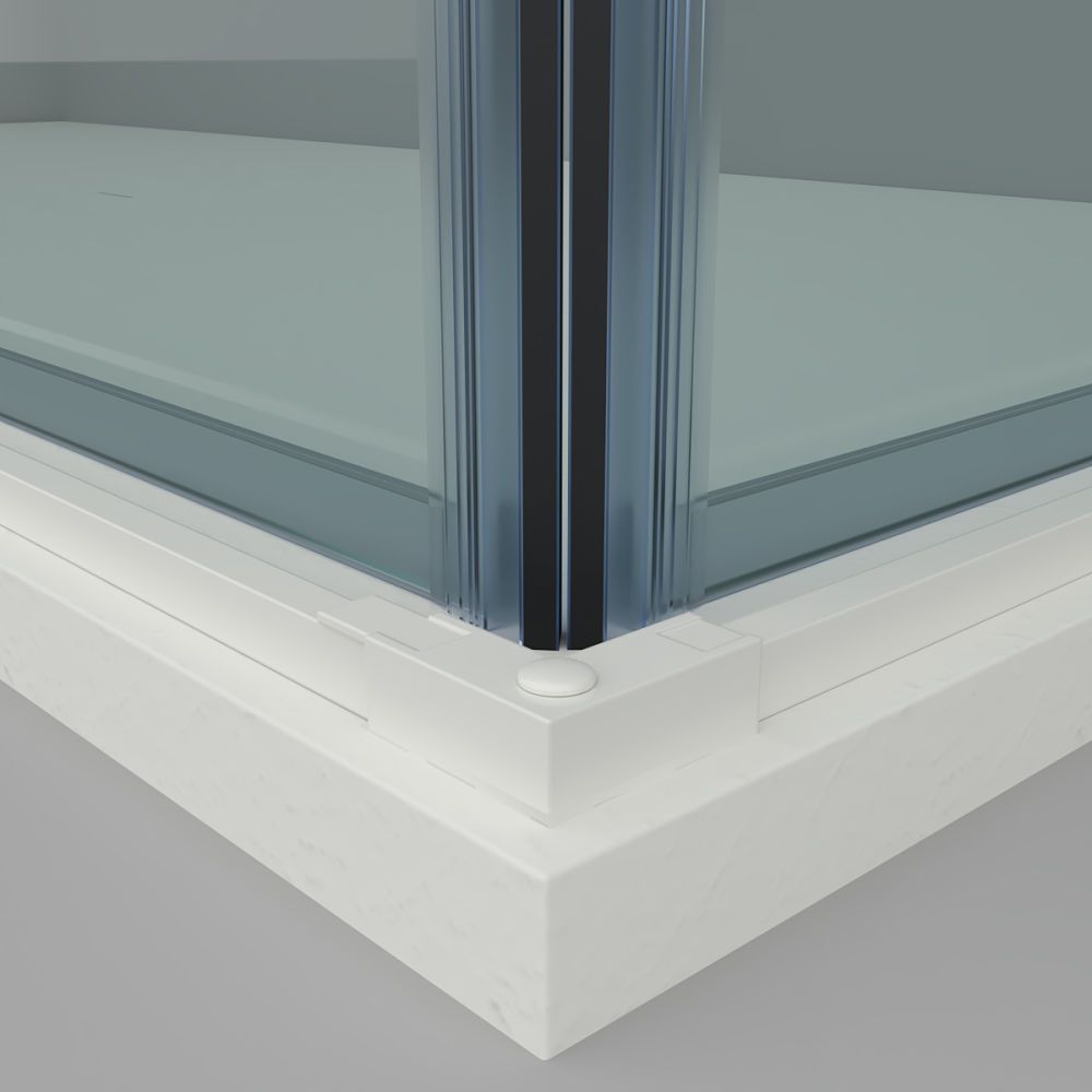 Mampara de ducha rectangular FLARE apertura angular 2 fijos-2 puertas correderas. Sin perfil inferior. Con tratamiento anti-cal. Acabado BLANCO MATE - Imagen 3