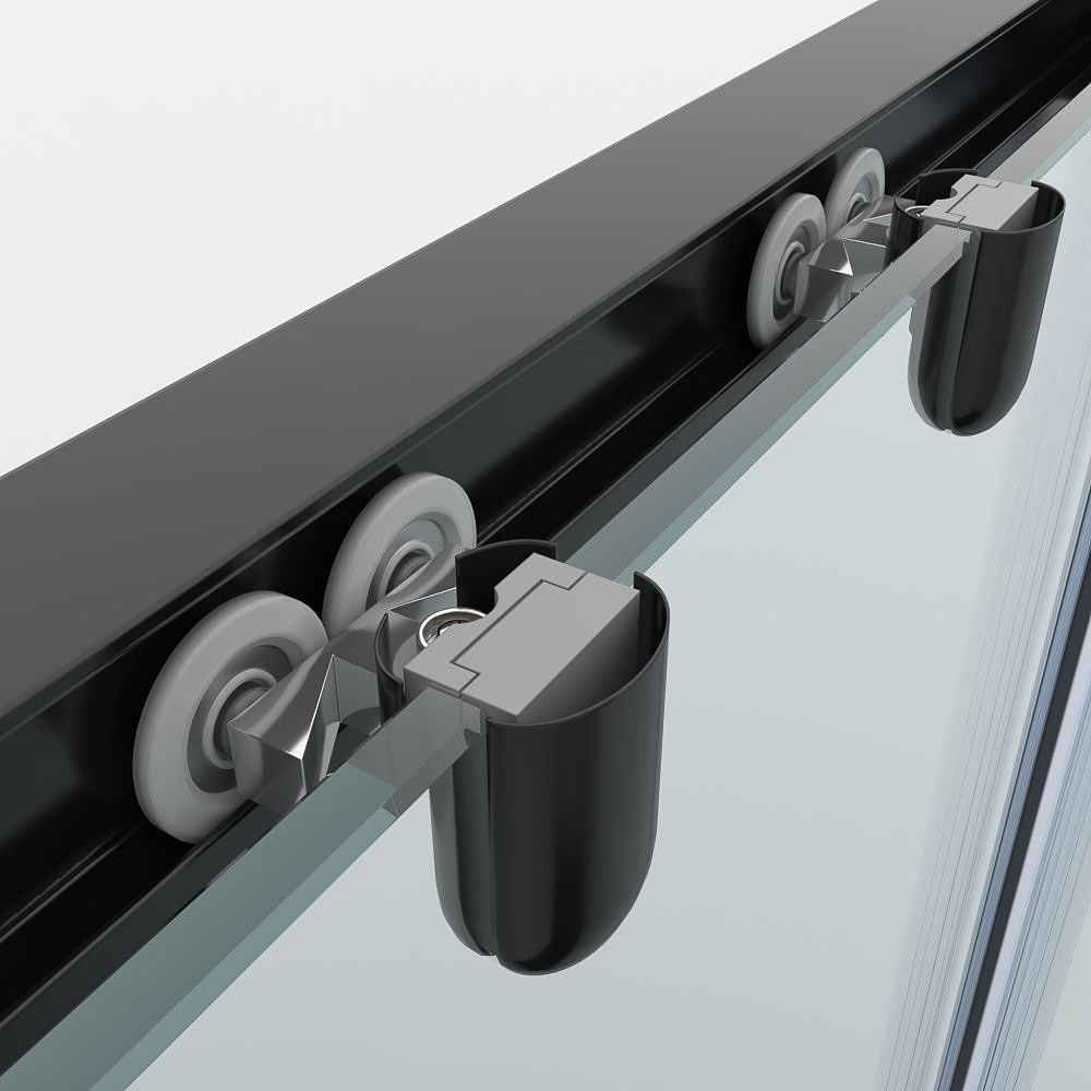 Mampara de ducha frontal FLARE 2 fijos -2 puertas correderas decorado industrial. Sin perfil inferior. Con tratamiento anti-cal. Acabado NEGRO MATE - Imagen 4