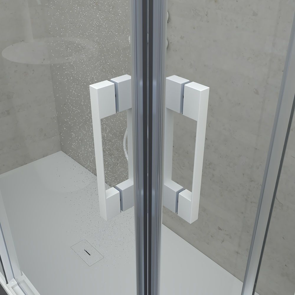 Mampara de ducha rectangular FLARE apertura angular 2 fijos-2 puertas correderas. Sin perfil inferior. Con tratamiento anti-cal. Acabado BLANCO MATE - Imagen 4