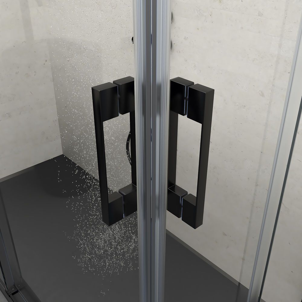 Mampara de ducha rectangular FLARE apertura angular 2 fijos-2 puertas correderas. Sin perfil inferior. Con tratamiento anti-cal. Acabado NEGRO MATE - Imagen 4