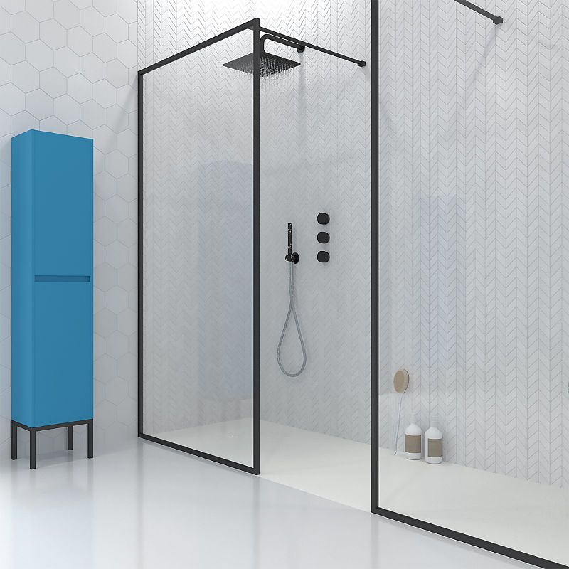 Fijo de ducha a medida mampara LINE con perfileria enmarcada - Vidrio 4 MM con tratamiento anti-cal incluido- Brazo sujección acero inox. - Imagen 7