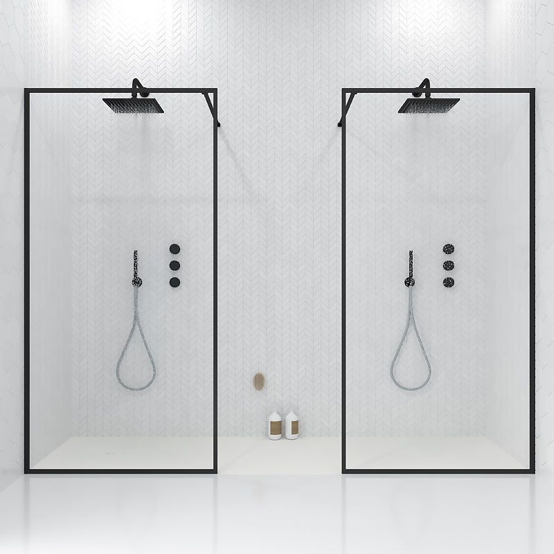 Fijo de ducha a medida mampara LINE con perfileria enmarcada - Vidrio 4 MM con tratamiento anti-cal incluido- Brazo sujección acero inox. - Imagen 5